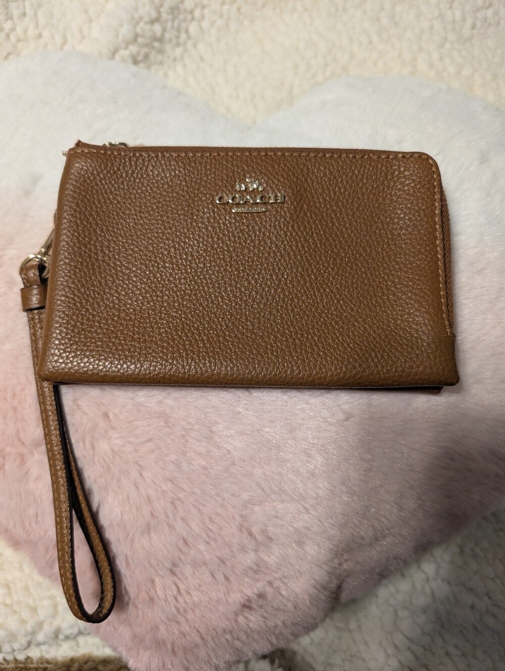 Coach Pebbled Leather Wristlet in Brown/Tan